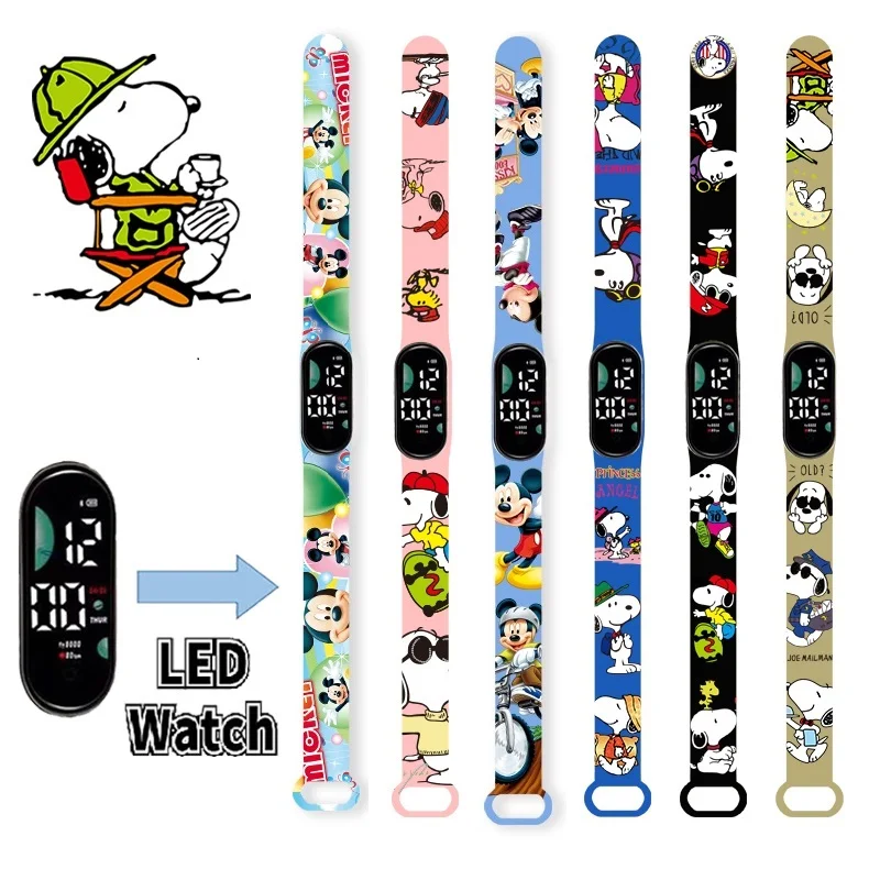 Disney Fashion Mickey Children Watches for Girls Sport Touch Bracelet LED Snoopy Kids Watch Boys Electronic Digital Clock