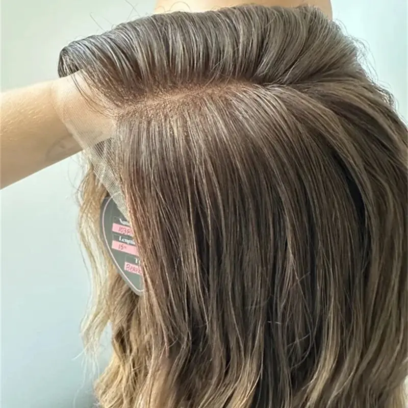 

Trendy Wig Free Part 13x4 Ombre Blonde Brown Synthetic HD Lace Front Wig Realistic Look Natural Density Wig Short Wave Bob 16''