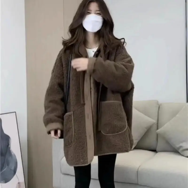 Hot Autumn Winter New Women Korean Version Spliced Cotton Hooded Jacket Casual Loose Fashion Versatile Thick Cotton Jacket Tops