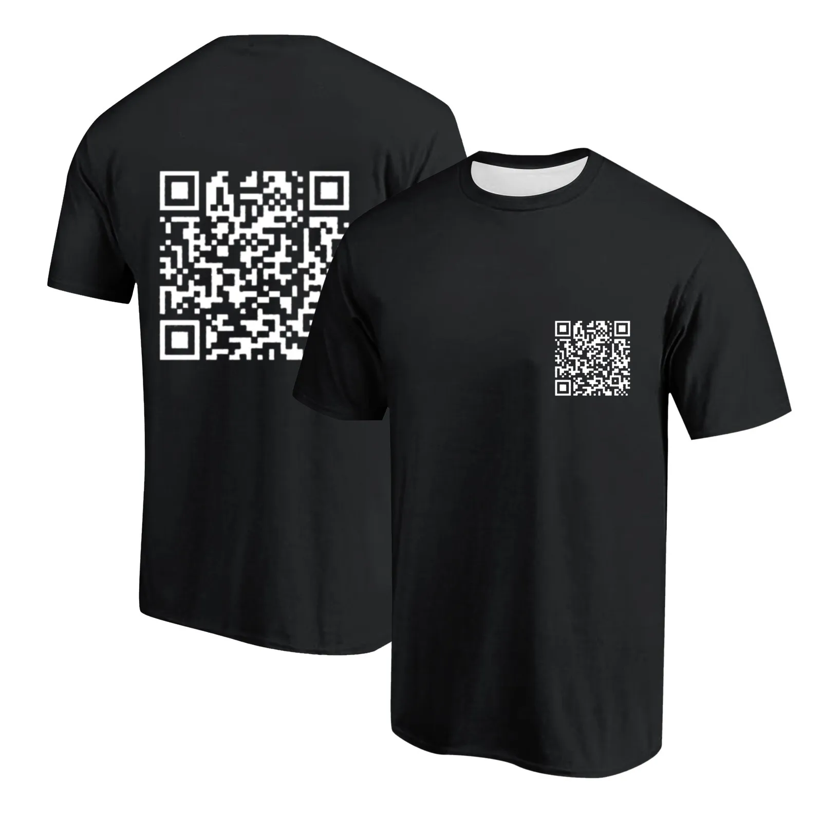 Funny QR Code T-shirt Men Round Neck Short Sleeved Casual Trend Loose Comfortable Sports Short Sleeved T Shirt Streetwear Tees