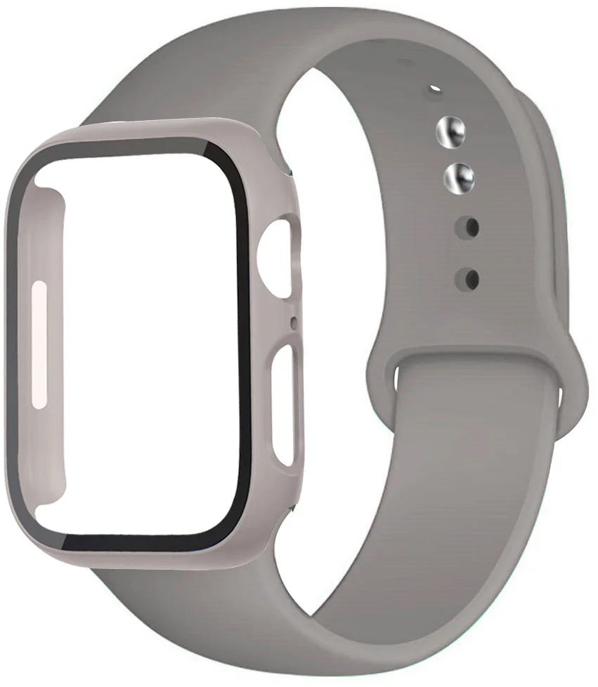 Case+Silicone Strap For Apple Watch Band 44mm 40mm 45mm 41mm 44 mm full PC Protector case+bracelet iwatch series se 7 4 5 6 8 9