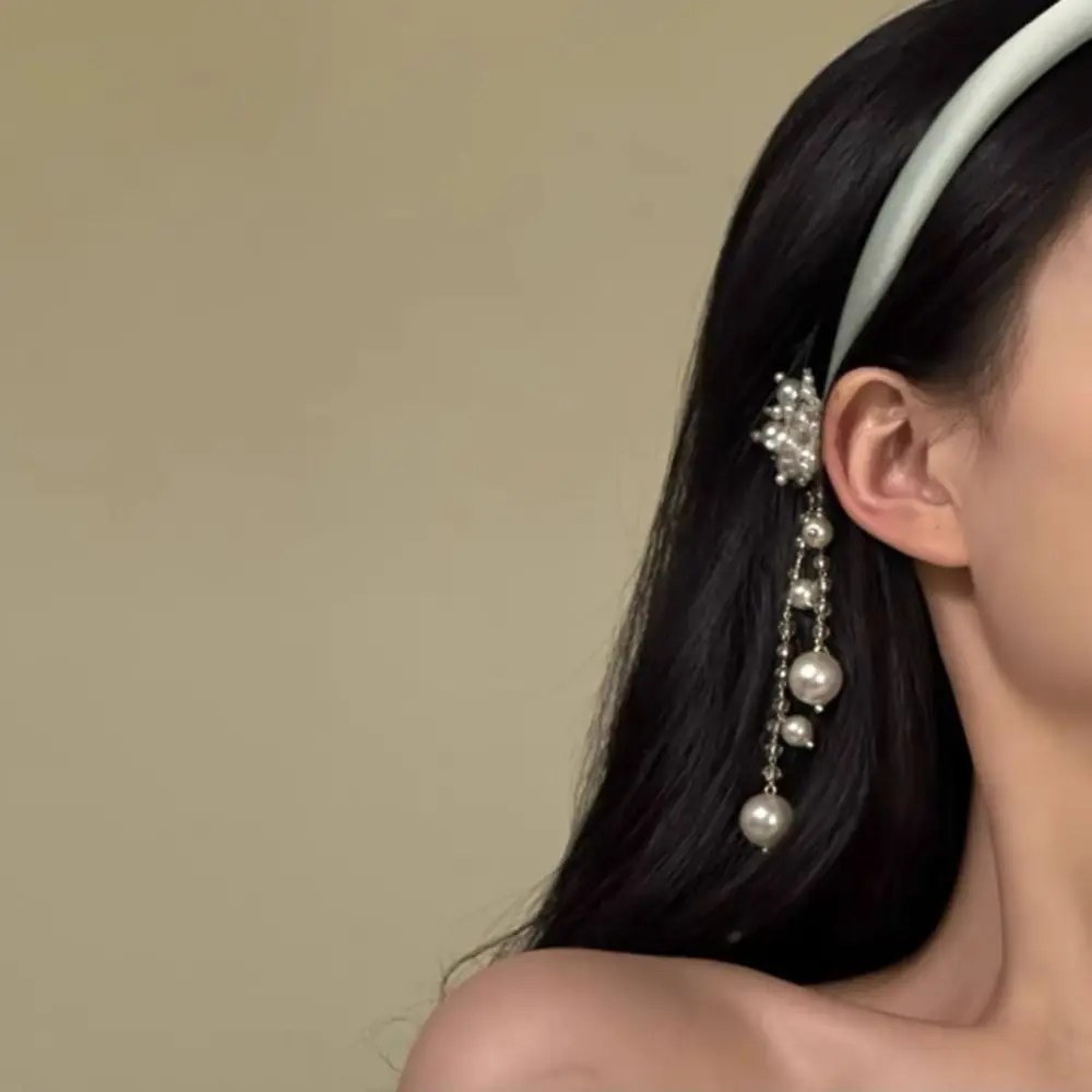 

Creative Satin Tassel Bell Hair Band Butterfly Crystal Ethnic Style Hair Hoop Pendant Elegant Pearl Headband Bride