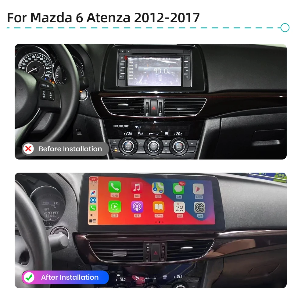 Wireless CaPlay Android 14 Car Multimedia Player GPS Navigation 4G WiFi Bluetooth Stereo Car Radio For Mazda 6 Atenza 2012-2017