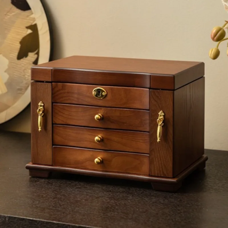 

Solid Wood Jewelry Box Retro Large Capacity Trinkets Organizer Case Luxury Jewelry Storage Boxes Desktop Necklace Earrings Cases