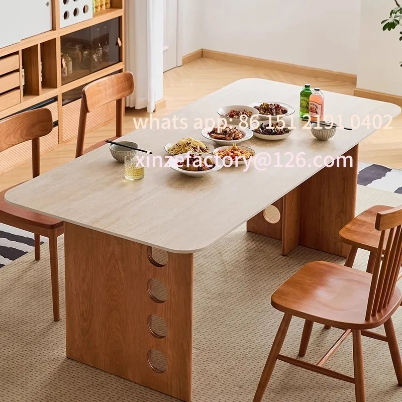 

Customizable medieval travertine rock slab dining table and chair combination household small apartment