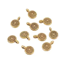 Pandahall 50Pcs Tibetan Style Alloy Pendants Round Small Charms Supplies for DIY Necklaces Bracelet Jewelry Making Findings