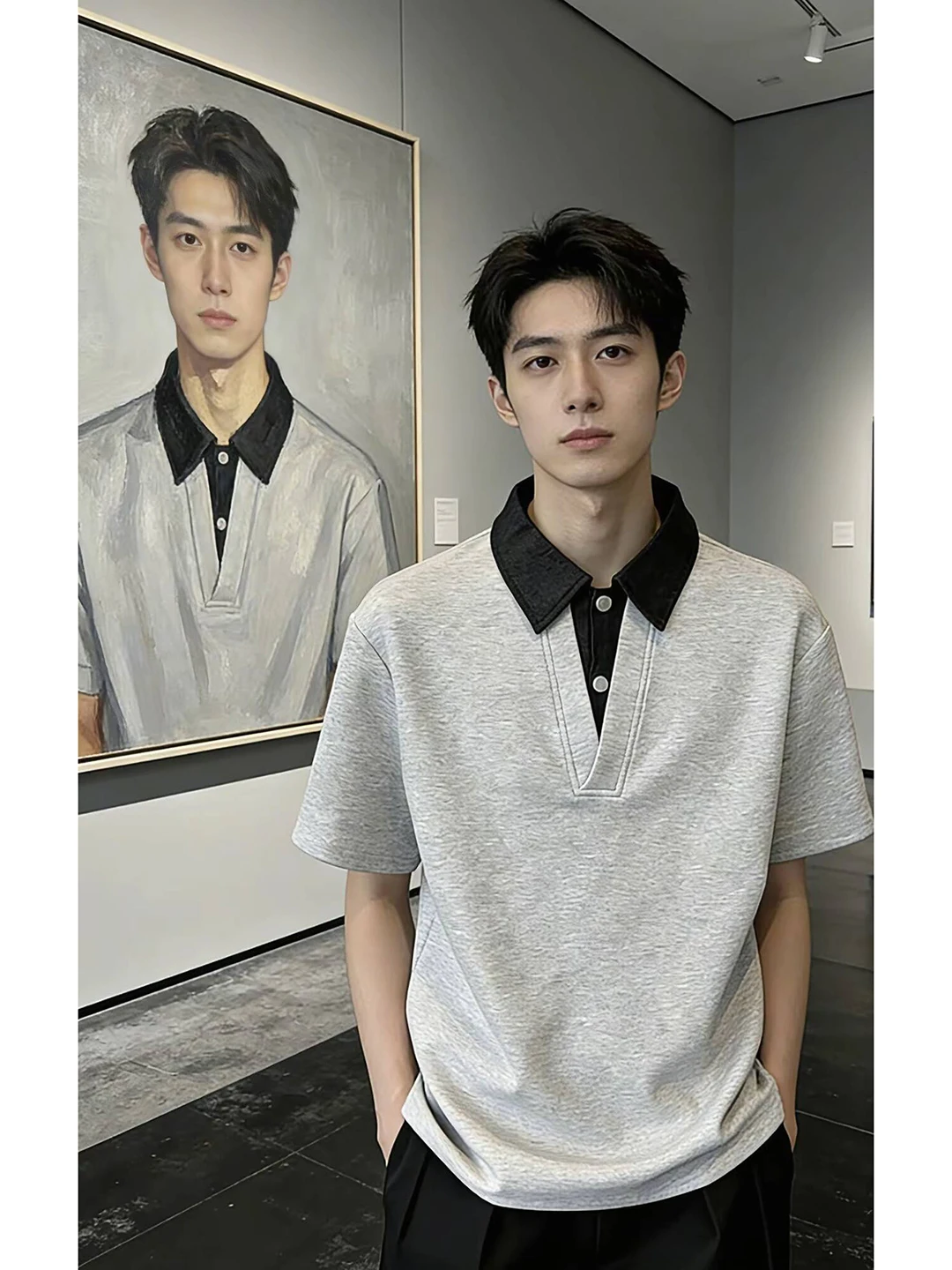 

Мужская летняя рубашка-обманка с коротким рукавом, отложным воротником, приталенным кроем, создающая ощущение премиум-класса, молодежная мода