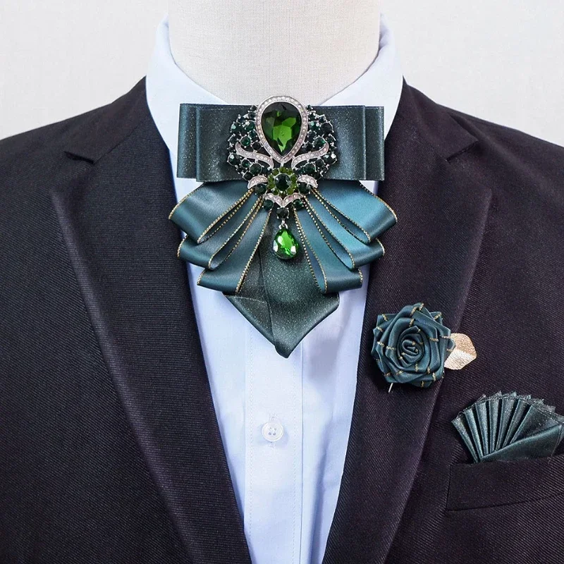 

Luxury Wedding Jewelry Bow-tie Corsage Pins 3pcs Sets French Men's Bow Tie Brooch Set British Banquet Suit Shirt Collar Flowers