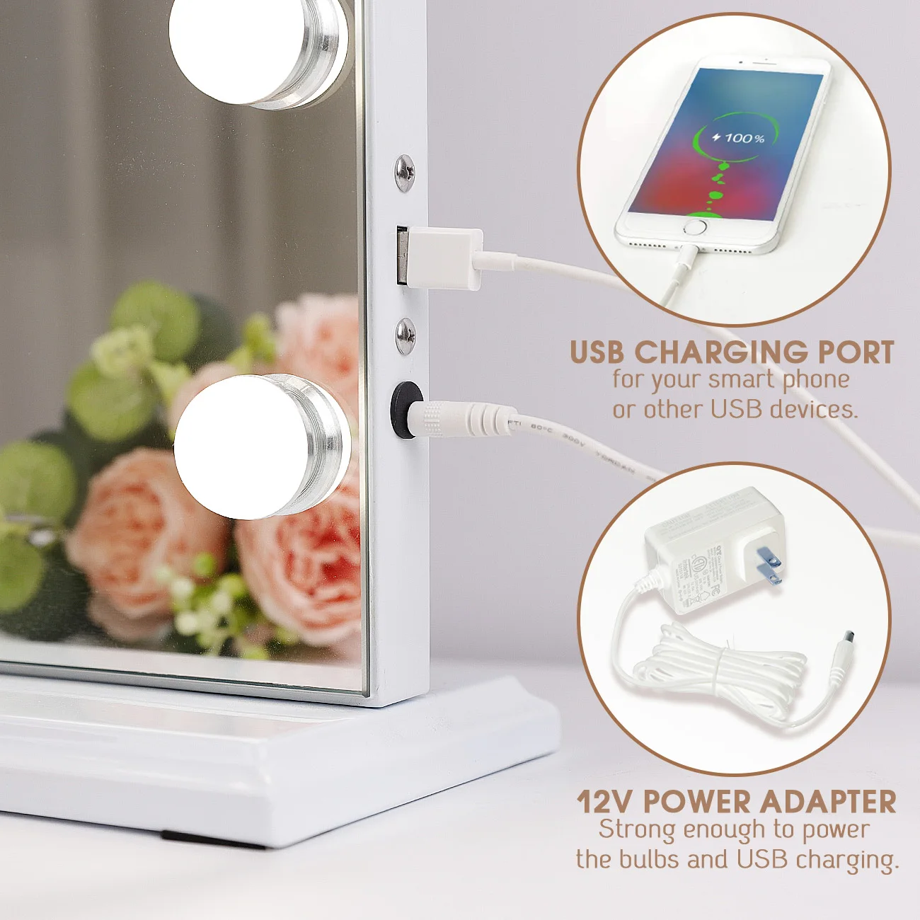 Large Hollywood Makeup Mirror 18 LED Bulbs Vanity Mirror with Protective Power Outlet USB Charging Port 3 Color Lighting Modes