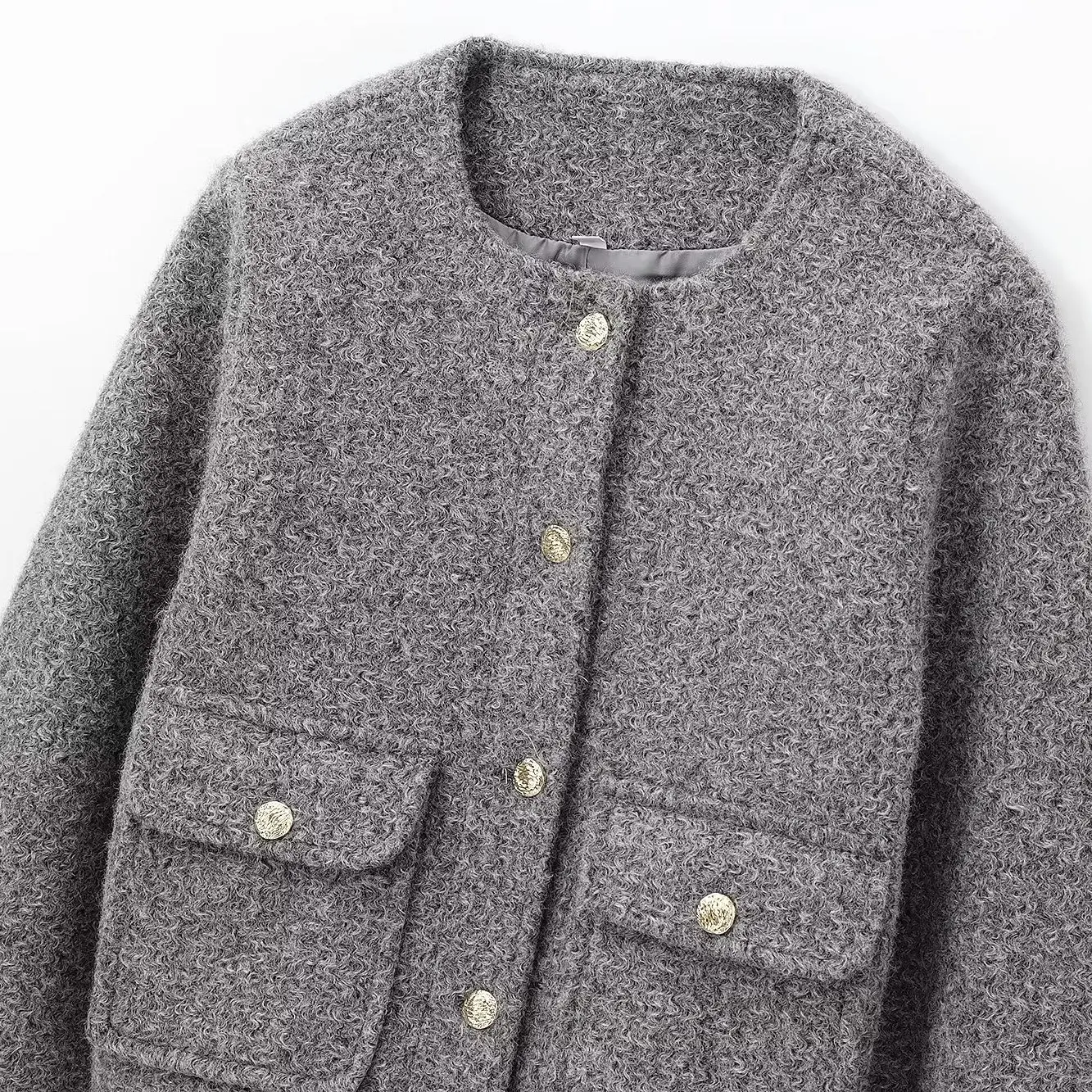 

Модный шерстяной тюнер с золотыми пуговицами, женское универсальное пальто, осеннее новое поступление, полиэфирное волокно