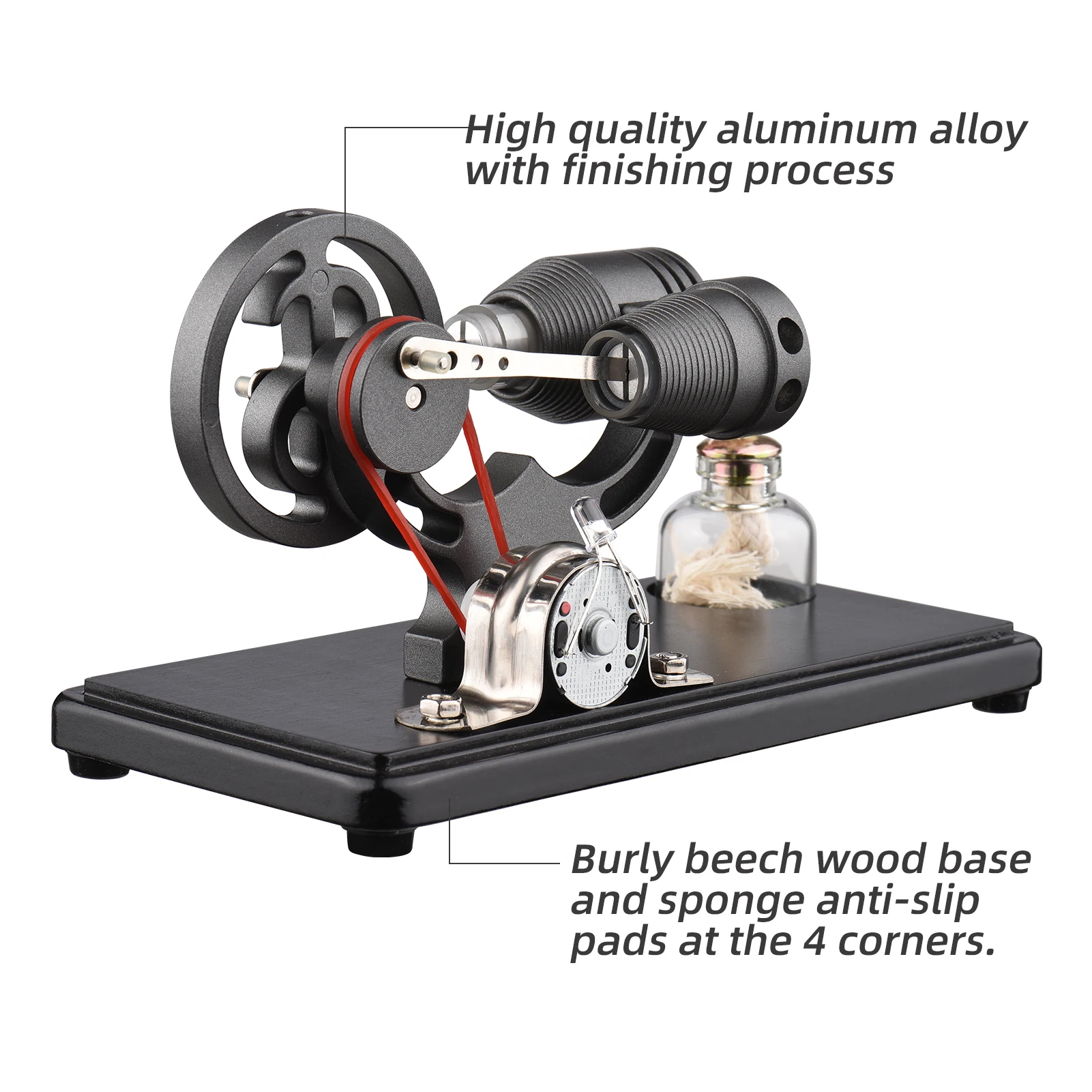 Hot Air Stirling Engine Electricity Generator Motor Model with LED Light Dollar Flywheel Design Science Experiment for Teacher