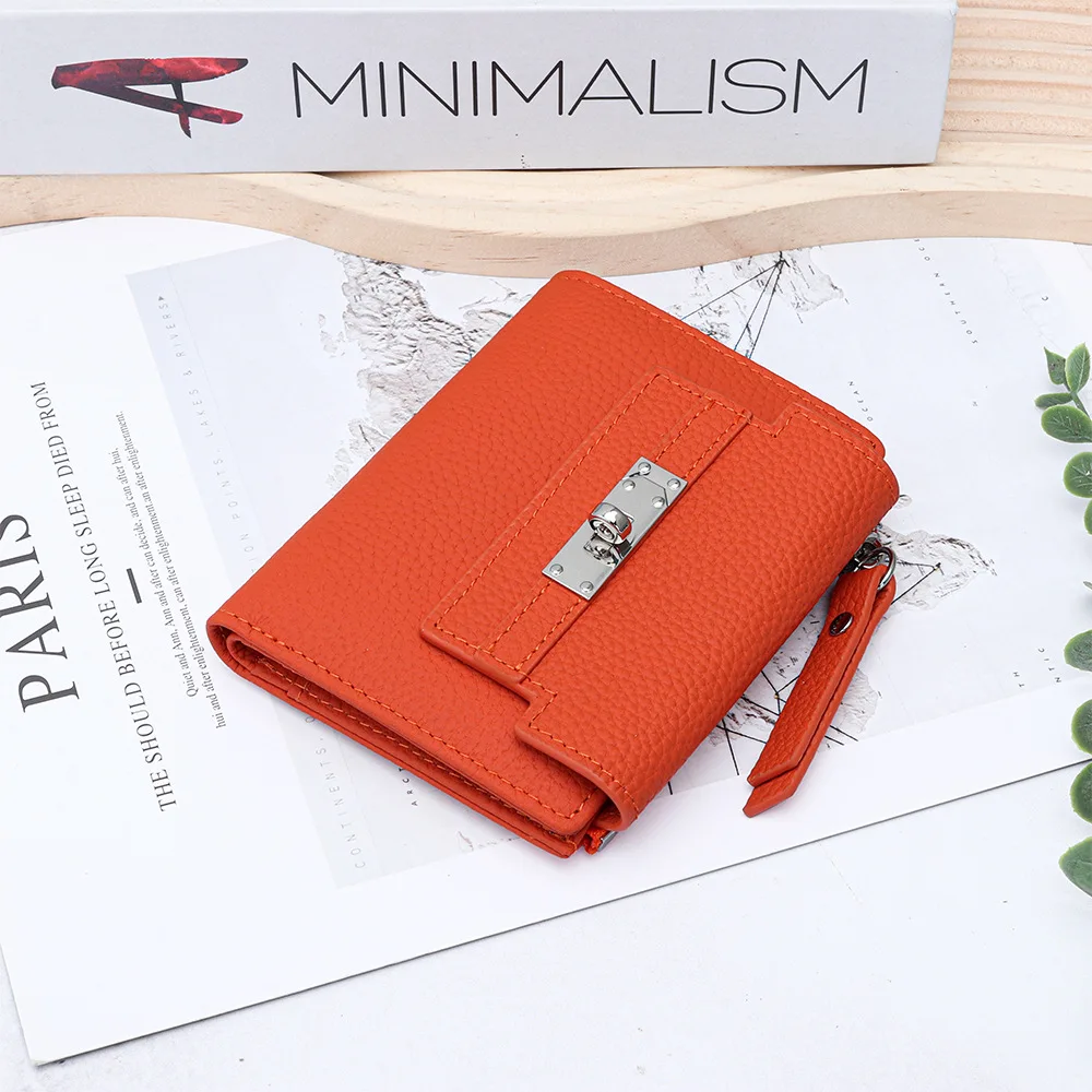 

Новый женский кожаный короткий кошелек, тройной кошелек из натуральной кожи большой вместимости, кошельки с несколькими отделениями для карт и портмоне для монет