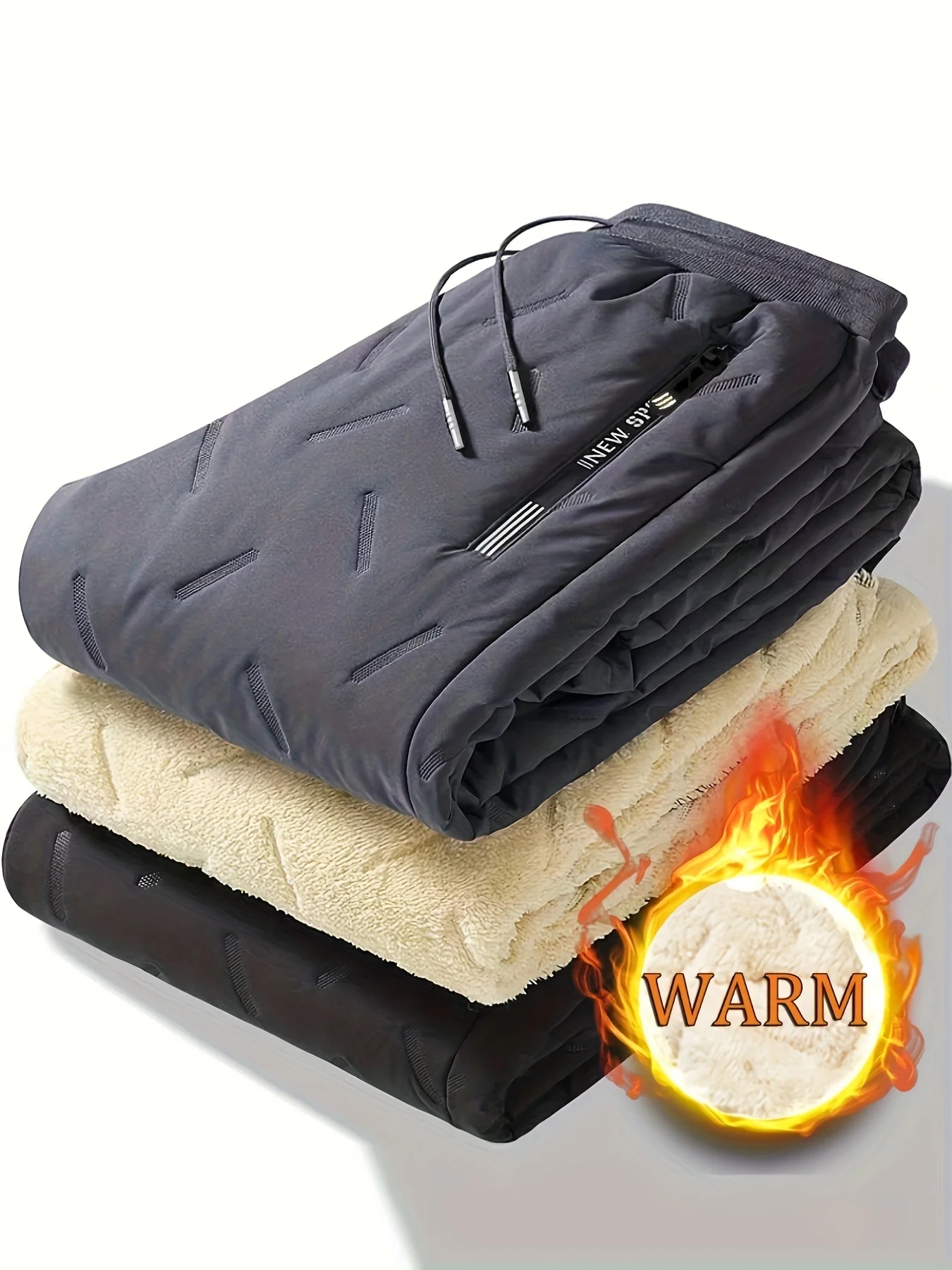 

Warm Fleece Joggers, Men's Casual Loose Fit Waist Drawstring Pants For Fall Winter Outdoor Activities