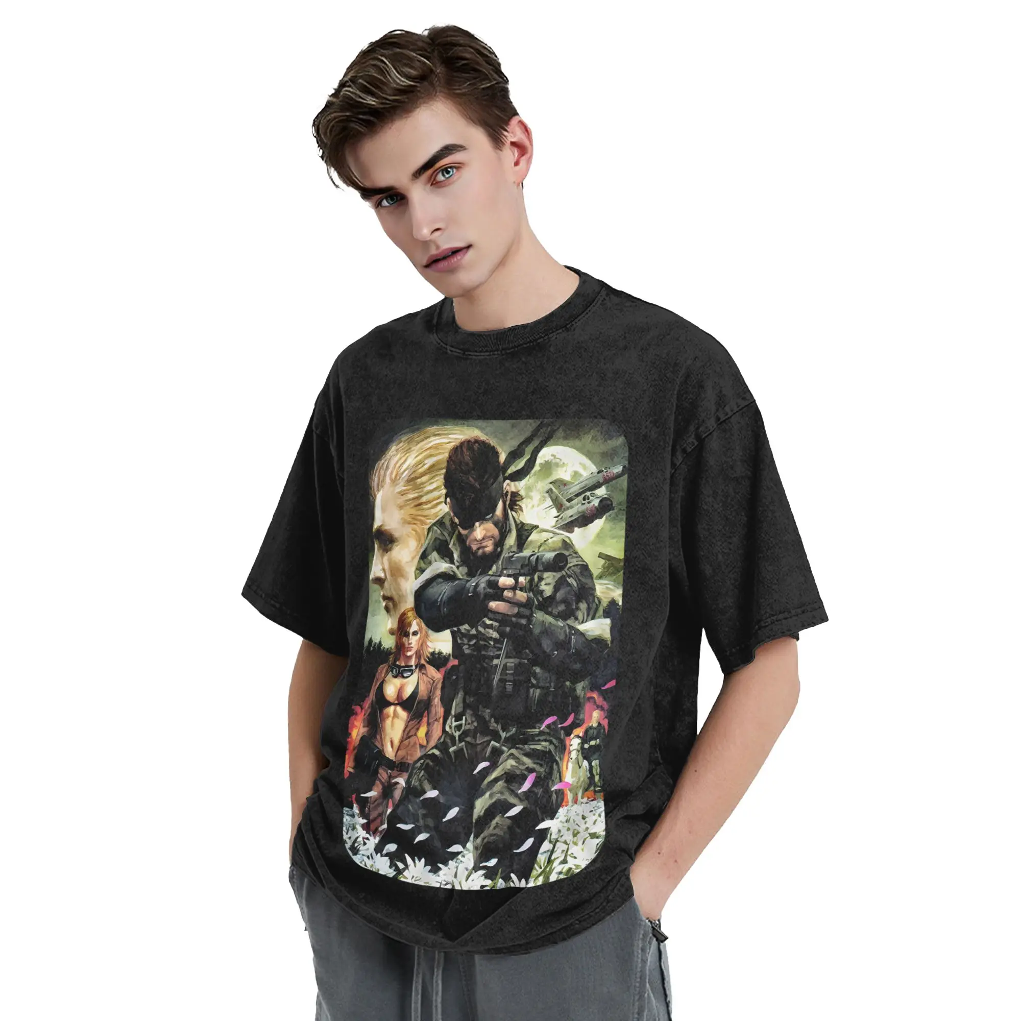 MGS3 ثعبان الآكل لعبة تي شيرت الهيب هوب غسلها تي شيرت على طراز هاراجوكو ميتال جير الصلبة 3 الرجال النساء بلايز الشارع الشهير تي شيرتات ورق الرسم البياني #4