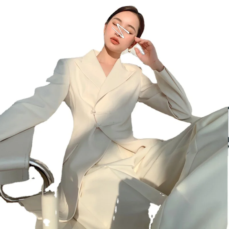 Spring New Arrival Korean Design Long Sleeved Suits for Women New Chinese Plate Buckle Long Blazer Pants Blazer Sets Y3944