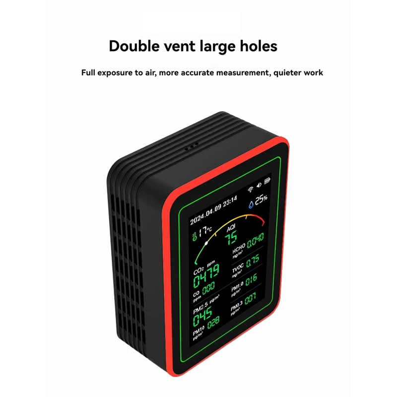 Luftqualitätsmonitor 15-in-1 Tuya WIFI wiederaufladbarer digitaler Luftqualitätsdetektor für den Haushalt CO2/CO/TVOC/HCHO/PM2.5/Temp/Humi für