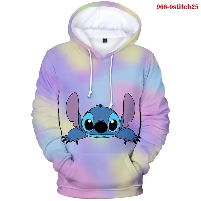 MINISO Disney Classic Boy Cartoon Cute Animation Stitch 3D New Printed Sweater Hooded Long Sleeve Top New Loose Pullover Clothes