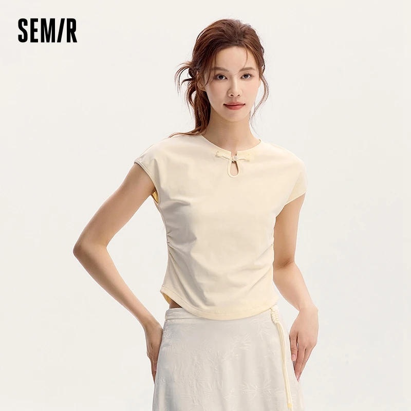 Semir T-Shirt Women Short Slim-Fit Versatile 2024 Summer New Sleeveless Top Featuring Button Closures