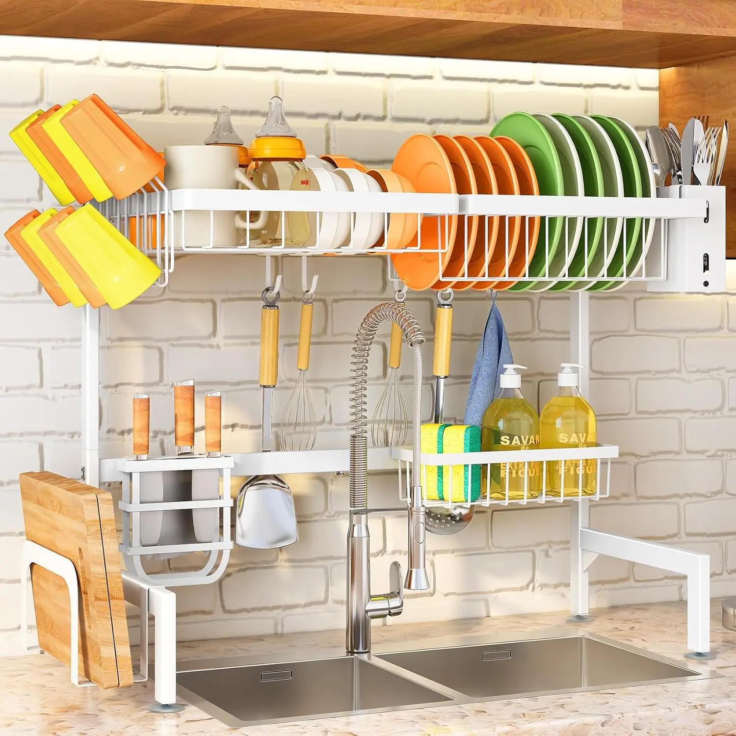 

Over The Sink Dish Drying Rack - Adjustable Dish Rack for Kitchen Counter, Metal (White)
