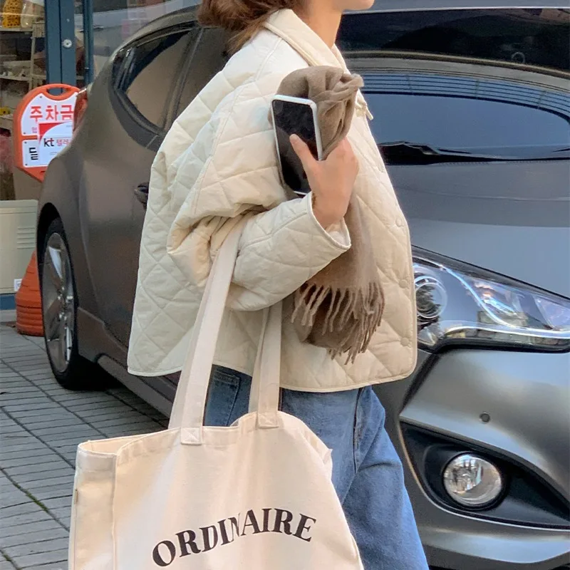 Newoe coreano Chic Vintage Casual semplice giacca di cotone caldo Femme 2024 autunno inverno collo allentato con risvolto Diamond Grid parka