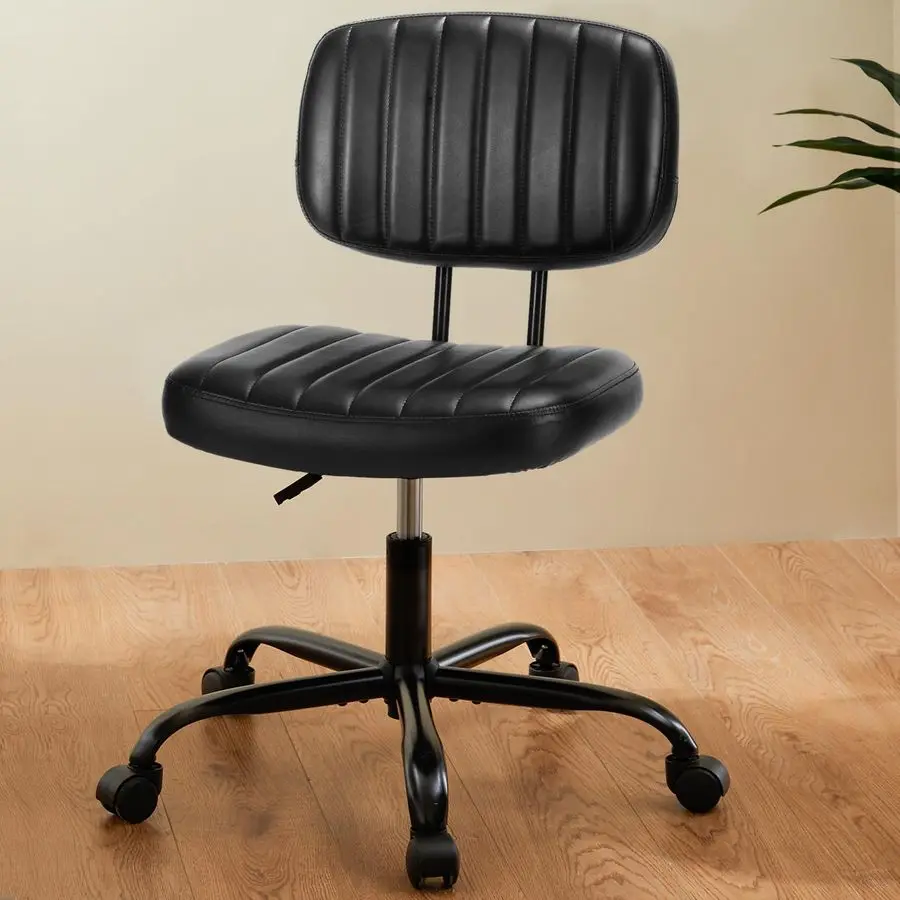

Armless Small Office Desk Chair with Low Back Lumbar Support, PU Leather Computer Vanity Chair with 360 Swivel Rolling Wheels,
