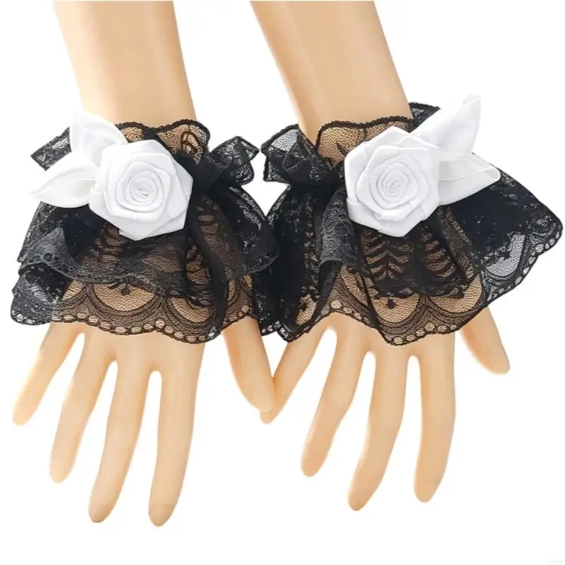 Fingerless lace wrist cuffs with sheer ruffle detail for costume Elastic Bracele Y166
