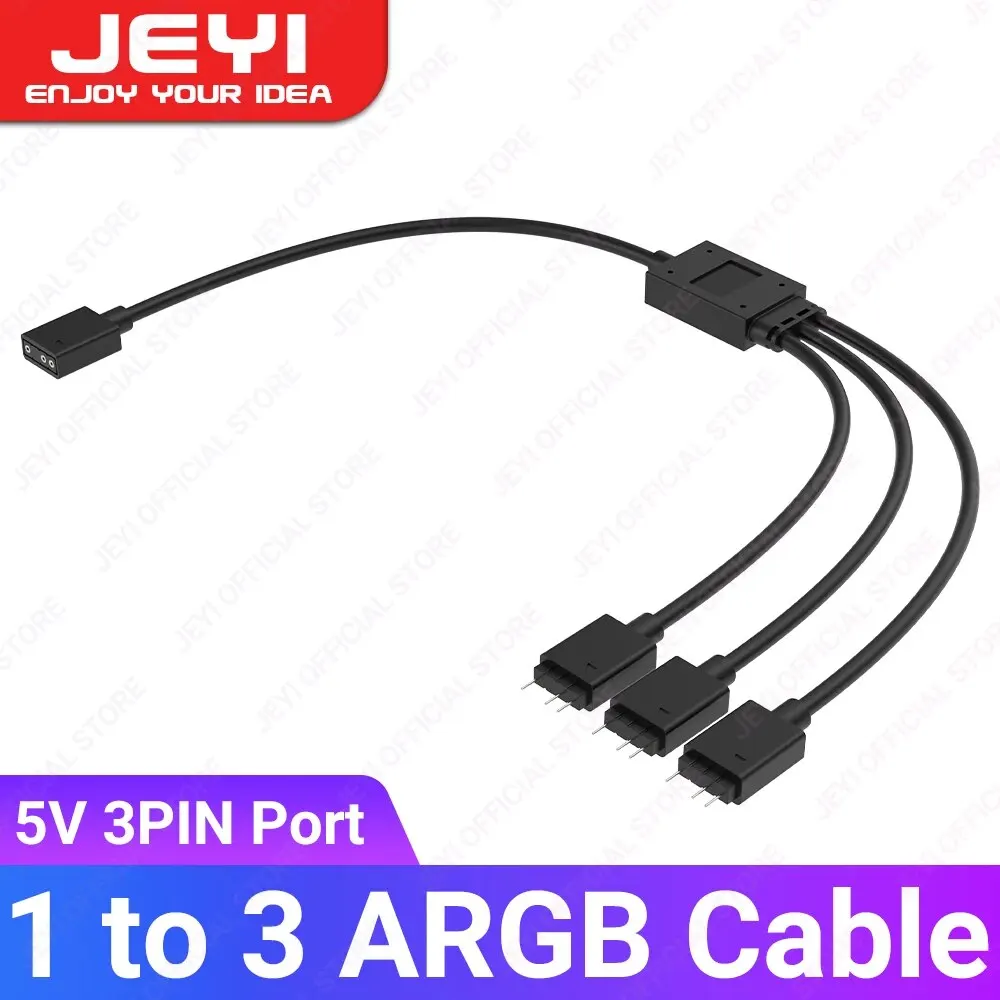 JEYI 1 to 3 ARGB Splitter Cable, 5V 3Pin Addressable RGB Extension Cable with 3 Pin Female Connector, for 3-pin ARGB Sync PC Fan