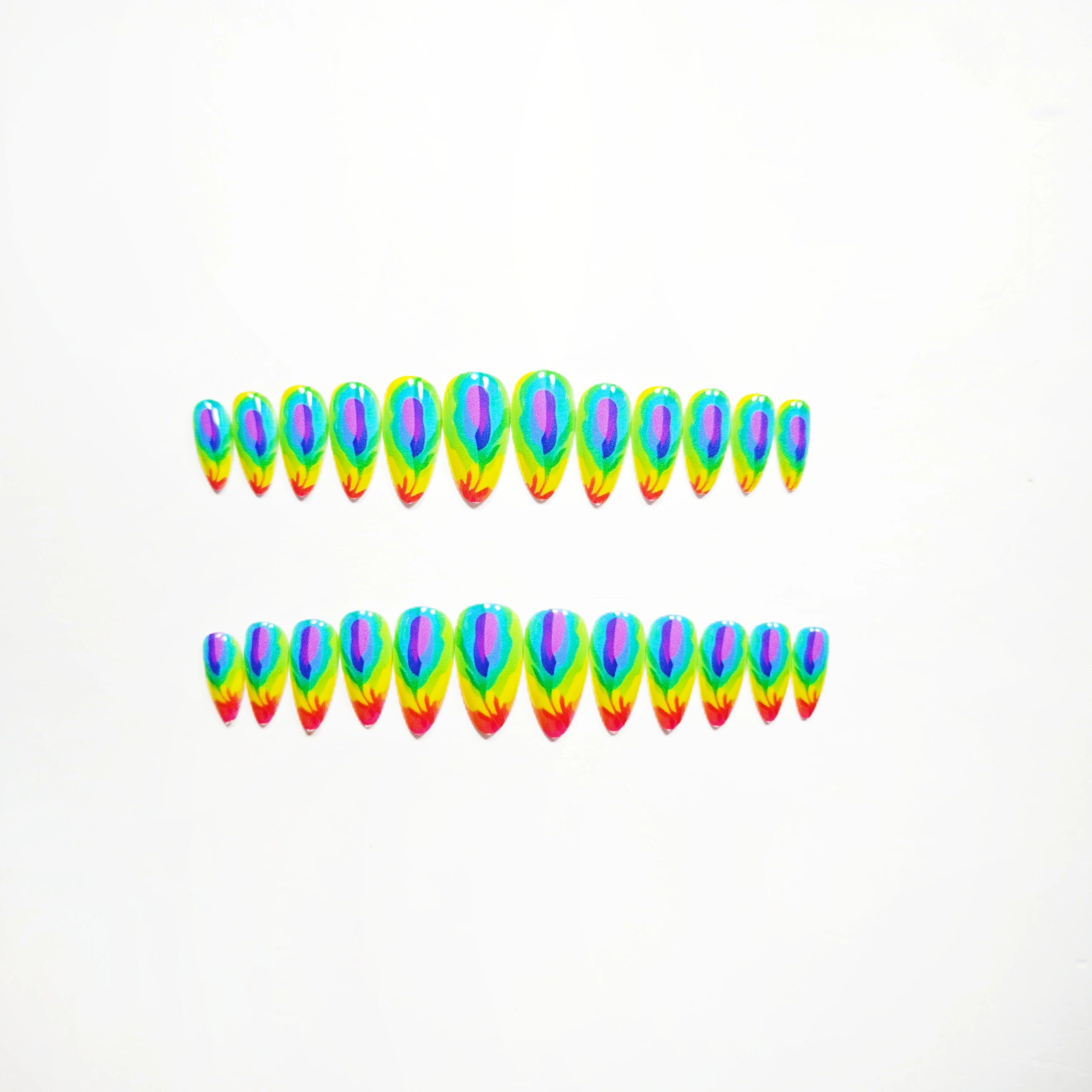 24-Piece Holographic Rainbow Glass Gradient Nail Art, Iridescent Artistic Transparent Niche Finished Wearable Nails, Glossy Removable Nail Pieces