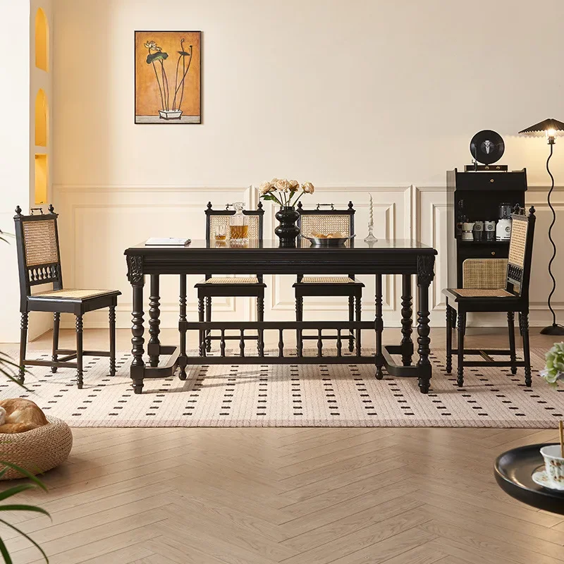 Ja American solid wood dining table retro creative rattan dining table and chair combination high-end restaurant hotel table