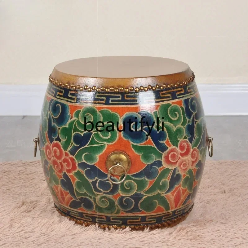 yj57 Painted Stool New Chinese Style Solid Wood Shoe Changing Hand Painted Sofa Small Stool Furniture