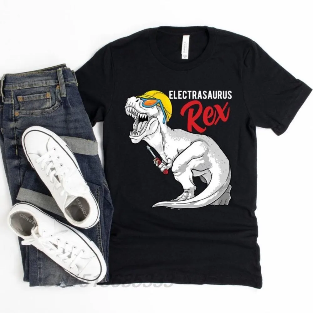 Electrasaurus Rex Women Vintage T-shirts Like A Normal Electrician But More Awesome Retro Cotton T-Shirts Unisex Cool Tops