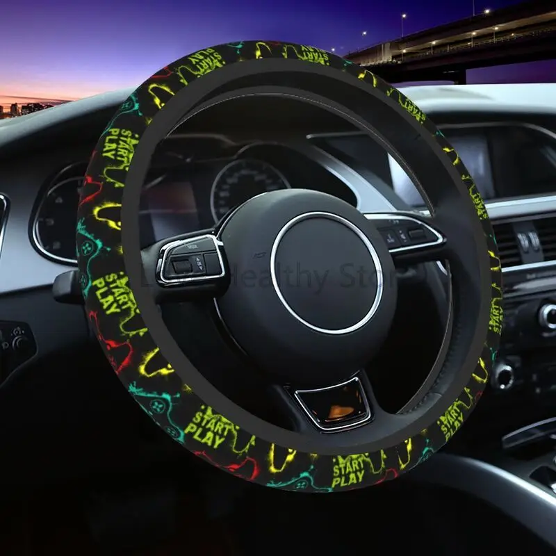 

Colorful Joystick Game Car Steering Wheel Cover for Men Anti-Slip Elastic Neoprene Steering Wrap Protector Universal 15 Inches