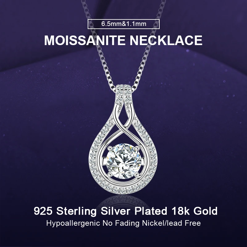 IOGOU Unique Round Moissanite Infinity Pendant Necklace for Women 100% 925 Sterling Silver Wedding Bridal Luxury Jewelry Gift