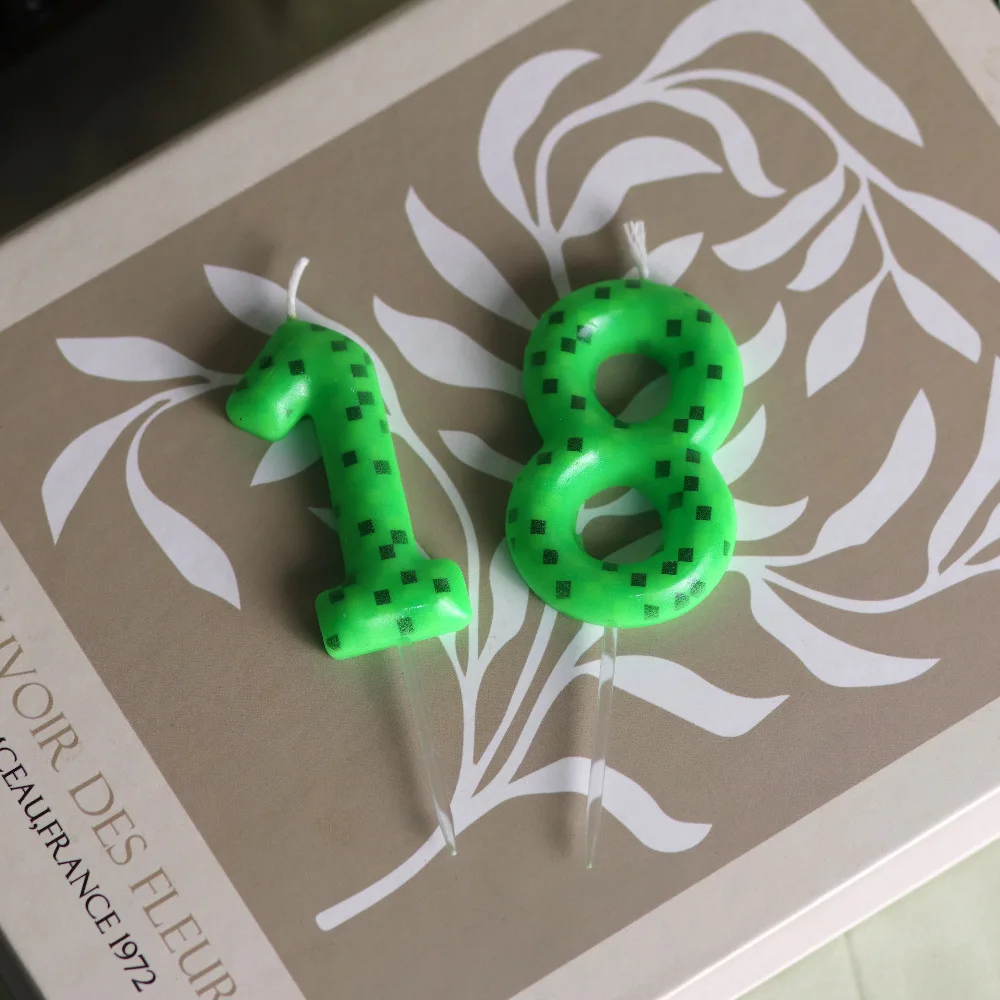 شموع فسيفساء خضراء أرقام 0-9 زينة كعكة عيد الميلاد للأطفال والكبار مستلزمات حفلات المهرجانات نمط كتلة شموع عيد الميلاد