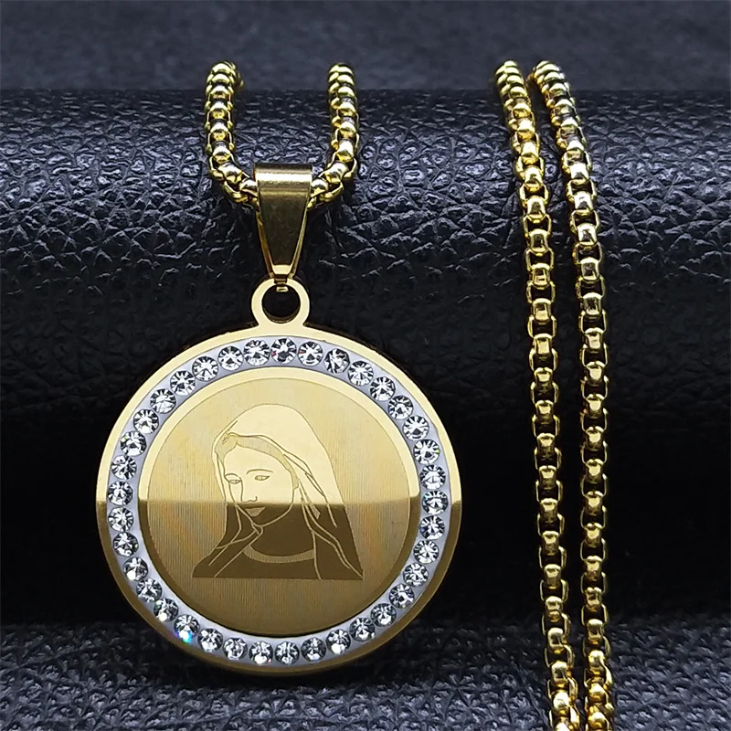 Religijna Dziewica Maryja Wisiorek Amulet Naszyjnik Chrześcijański Medal Modlitewny ze stali nierdzewnej Naszyjniki Matki Boskiej dla kobiet Biżuteria z obrożą