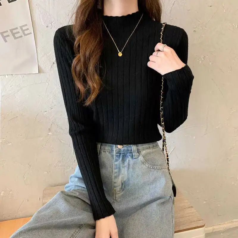 Autumn Winter New Fashion Casual Versatile Slim Fit Long Sleeved Knitted Sweater Retro Elegant High Quality Popular Women's Top