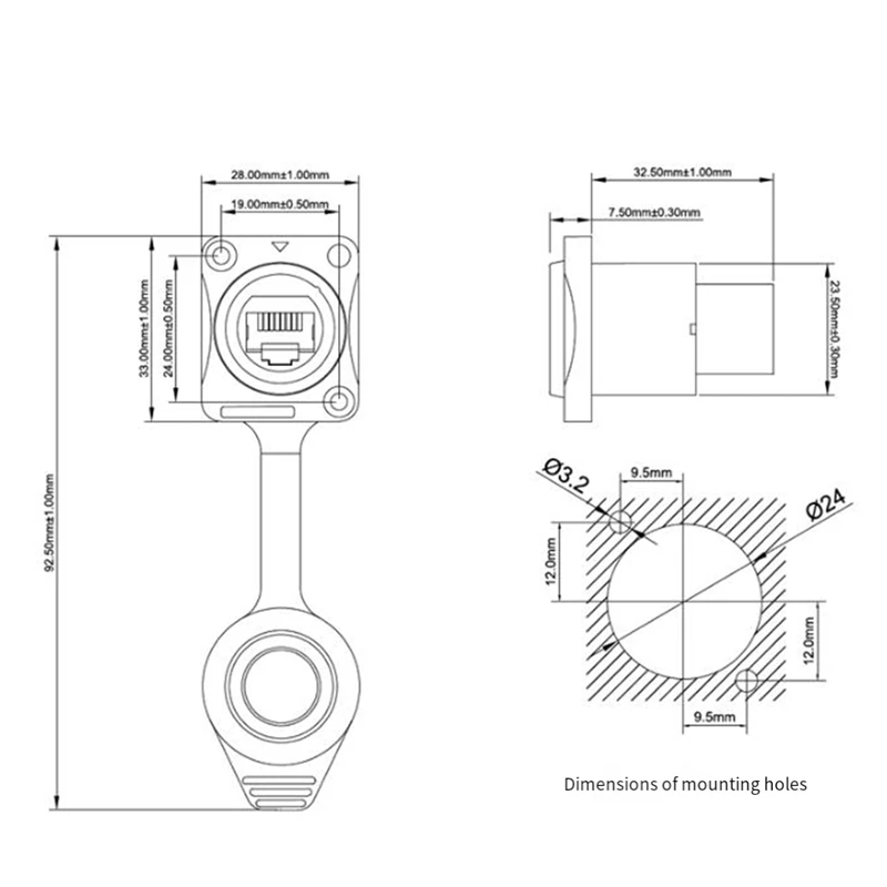 Waterproof Shielded With Pushbutton RJ45 Connector No Pushbutton RJ45 Holder Portable LED Display Signal Plug Socket, Durable B