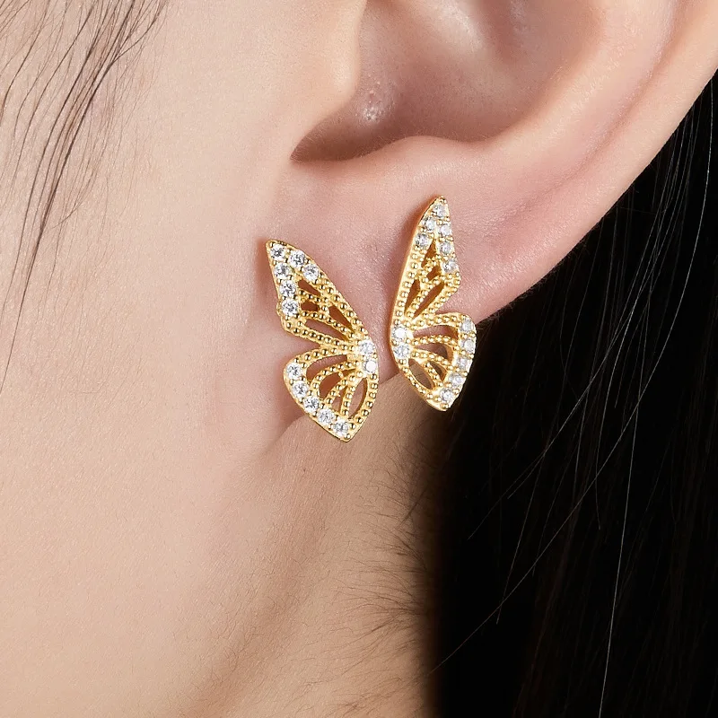 KYOUNUO Lovely Gold Plated CZ Drop Hoop Earrings For Women Girls Butterfly Zircon Stud Earrings Fashion Party Jewelry Wholesale