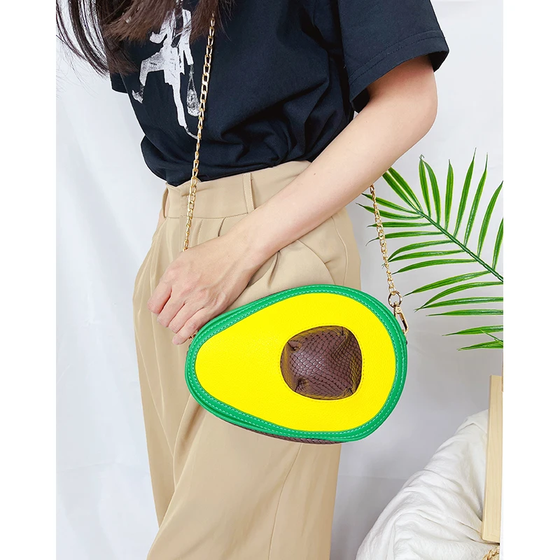 Kawaii Avocado Crossbody Bag for Young Girls Fashion Women Purses and Handbags Cartoon Chain Shoulder Bag Fruit Shaped Clutch