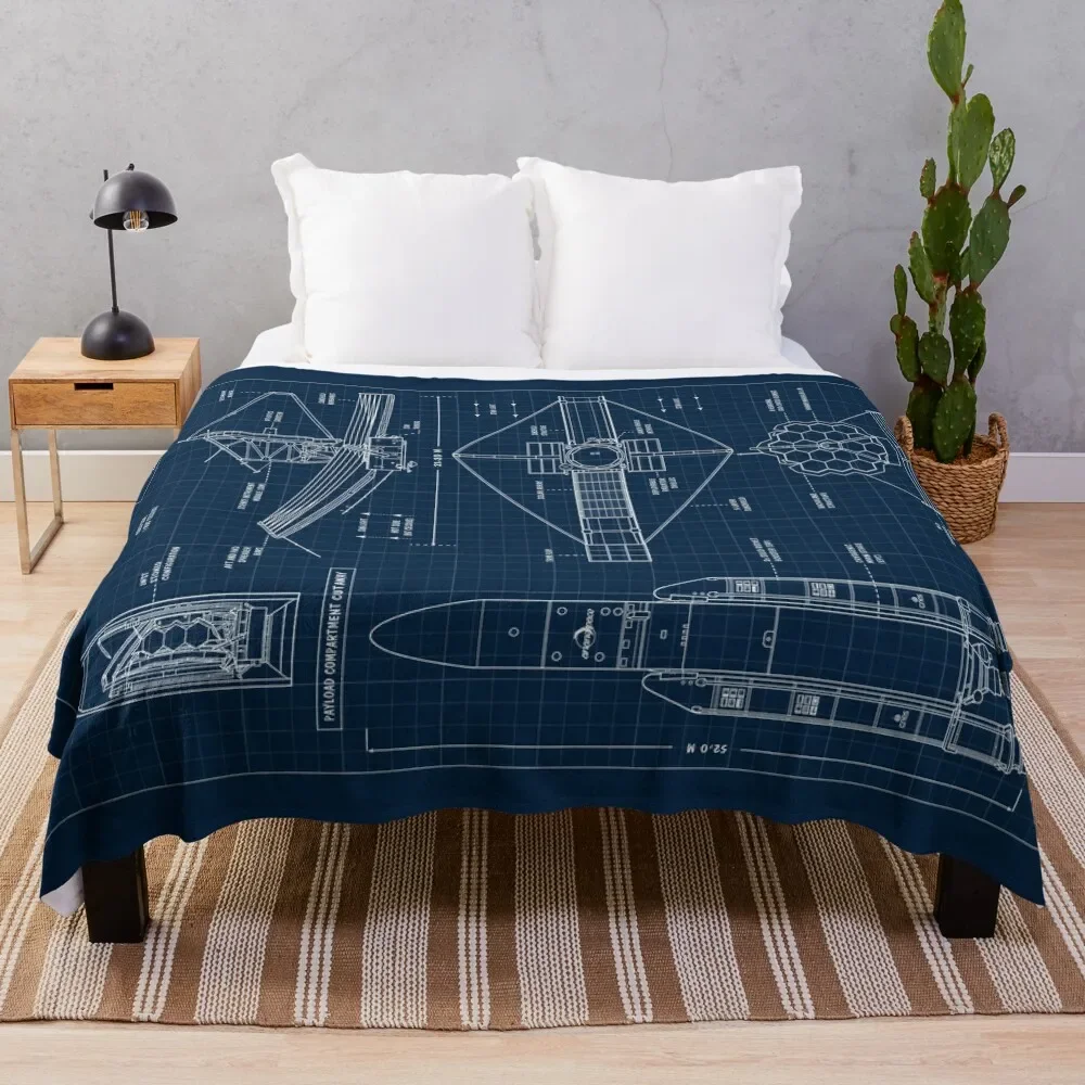 

James Webb Space Telescope (Navy Blueprint. Vertical) Throw Blanket Plaid Comforter For Baby Thermal Blankets