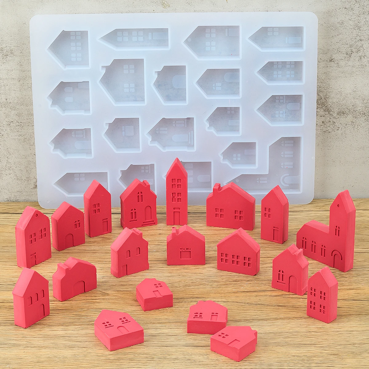 New Upgrades 19 Holes Small House Silicone Mold DIY European Style House Decoration Mold Mini House Candle Plaster Concrete Mold