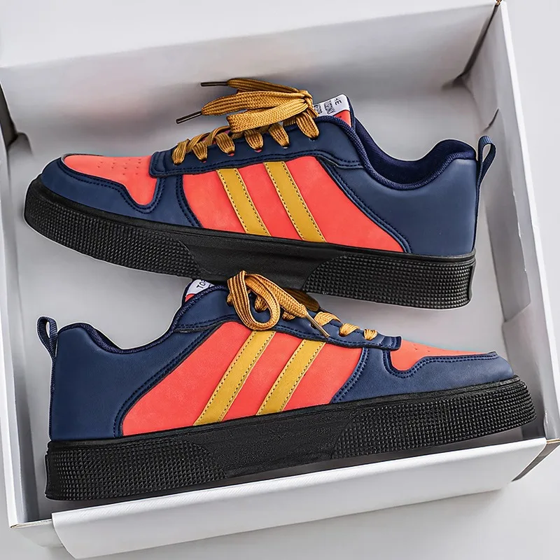 Men's Retro Skate Sneakers Faux Suede Patchwork Upper Non Slip Rubber Sole Casual Street Men'ns Shoes Trendy Board Shoes for Men