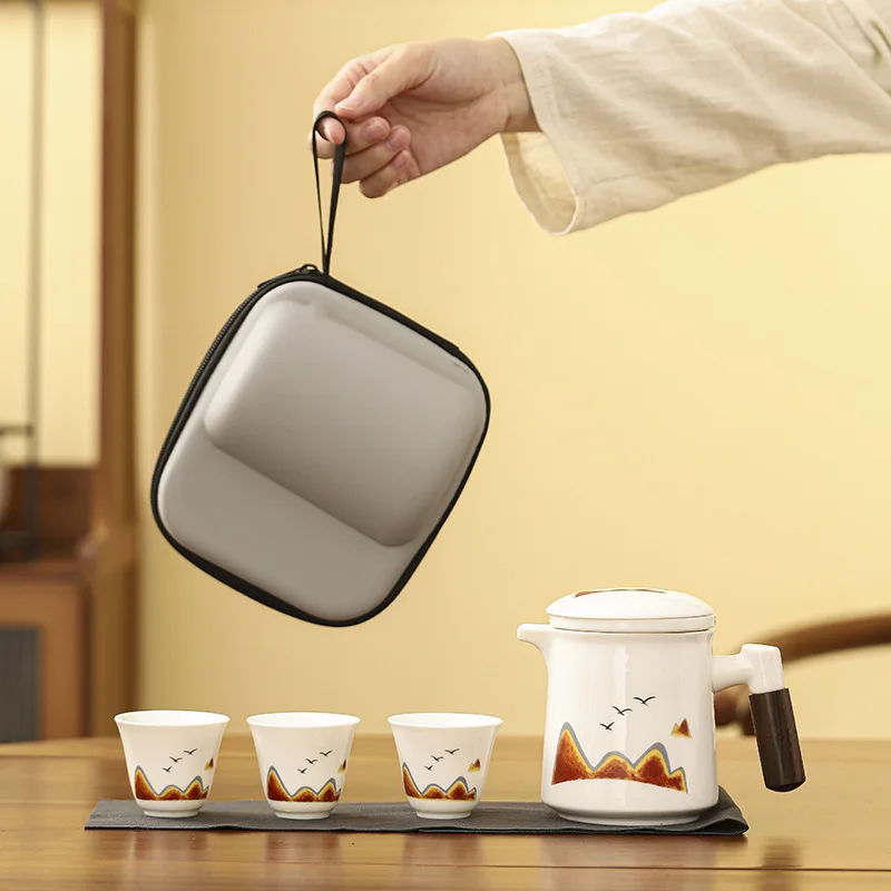 Travel Tea Set 3 Cups Portable Bag Kung Fu Drinkware Gift Box