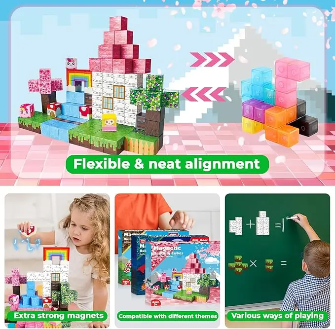 100ピース マグネットブロック 組み立ておもちゃ マグネットワールドセット 男の子 女の子 3歳～5歳 6歳～8歳 STEM感覚玩具 幼児向けギフト 3歳以上
