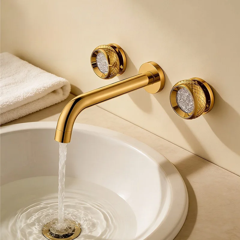 Concealed Wall Mounted Basin Mixer Tap Solid Brass In-wall Bathroom Sink Faucet Luxury Decorative Crystal Double Knobs Hot Cold