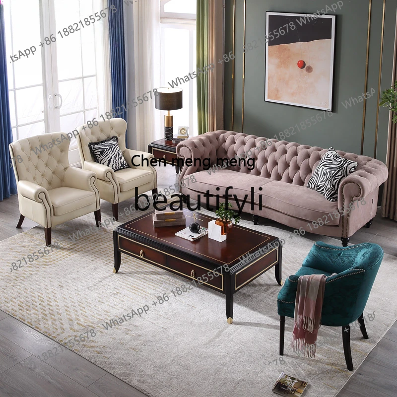 American light luxury leather sofa three-person imported matte cowhide sofa furniture combination