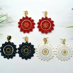Rice bead earrings Sunflower Design Originality Crystal Hand knitting Bohemia Alloy Fashion Simple Beaded earrings