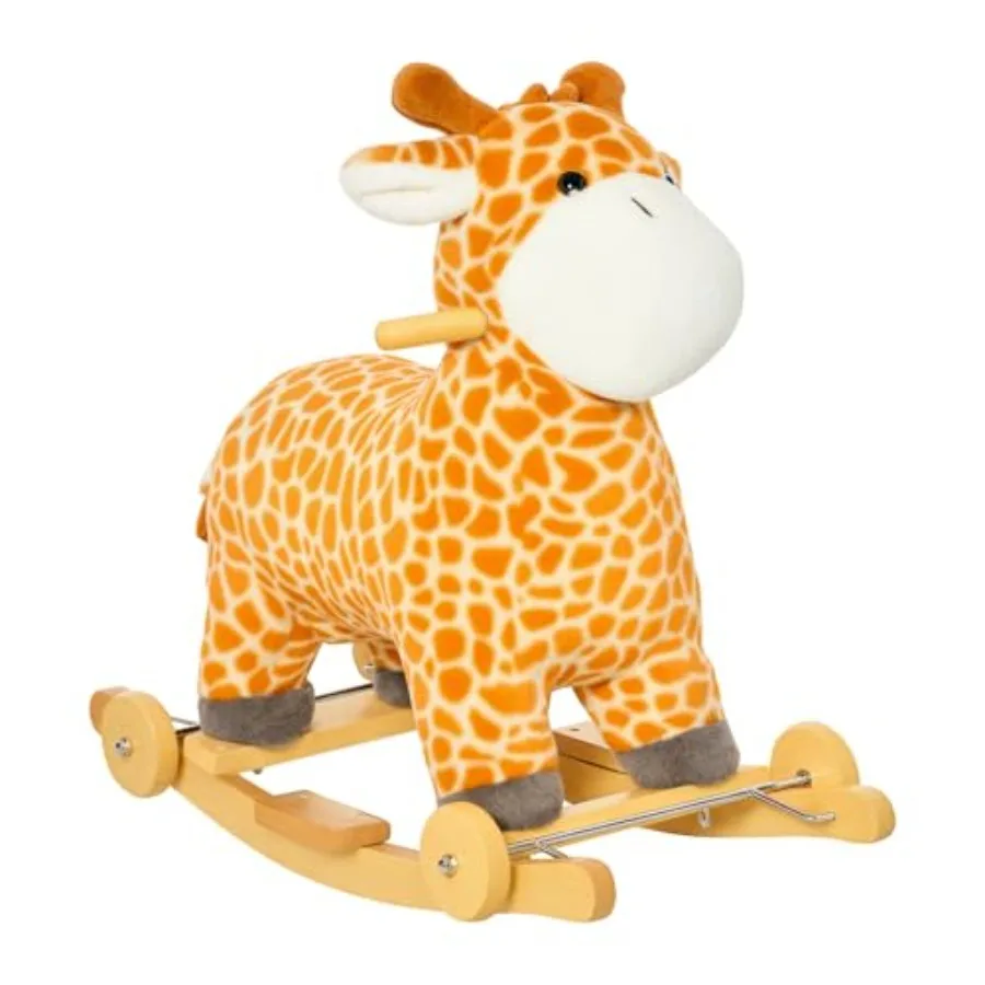 

Rocking Horse, 2 in 1 Ride on Horse, Rolling Giraffe Animal Rocker with Sound, Wooden Base, Pedal, Grip Handle, Plush Riding Po
