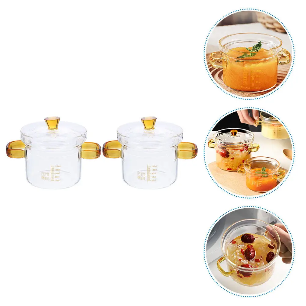 

2Pcs Glass Stew Pot with Lid Heat-Resistant Double Handle Multi-Functional Cooking Pot for Noodles Milk Soup Vegetables Stewing