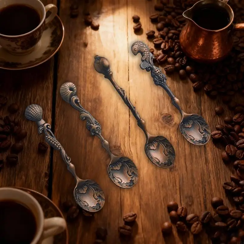 4Pcs Antique Coffee Dessert Spoon Tableware Creative Handle Stirring Spoons Home Kitchen Tool Star Teaspoon 